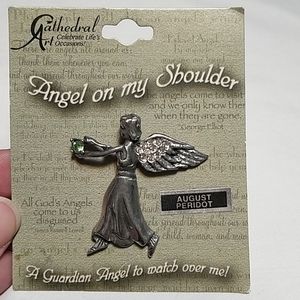Peridot stone Angel lapel pin